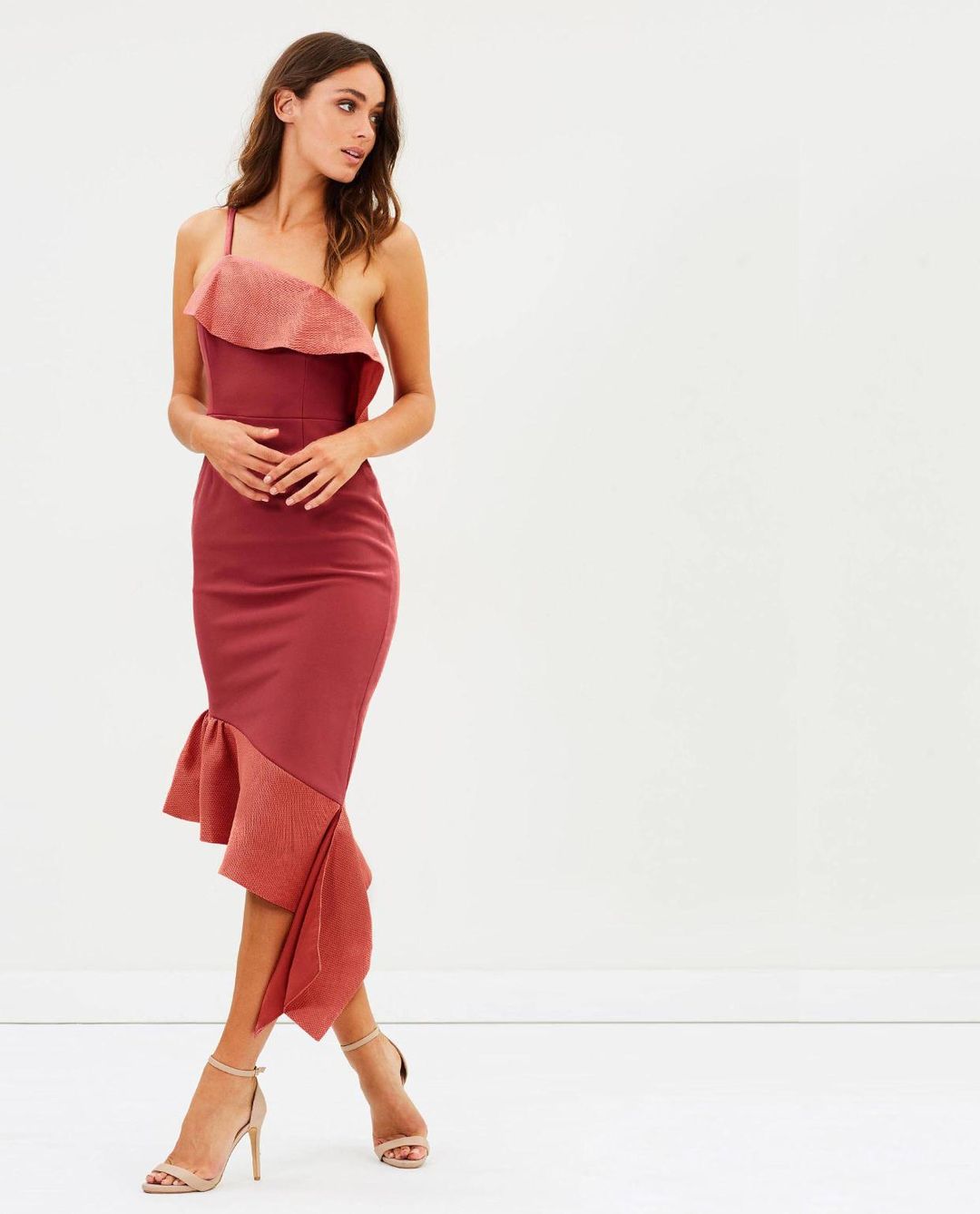 Talulah Expression One Shoulder Midi Dress Pink Size 6 for rent on The Volte - main image