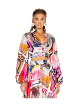 Zimmermann Wavelength High Collar Blouse in Pink Poster Print Size 1 /AU 10 for rent on The Volte - image 3