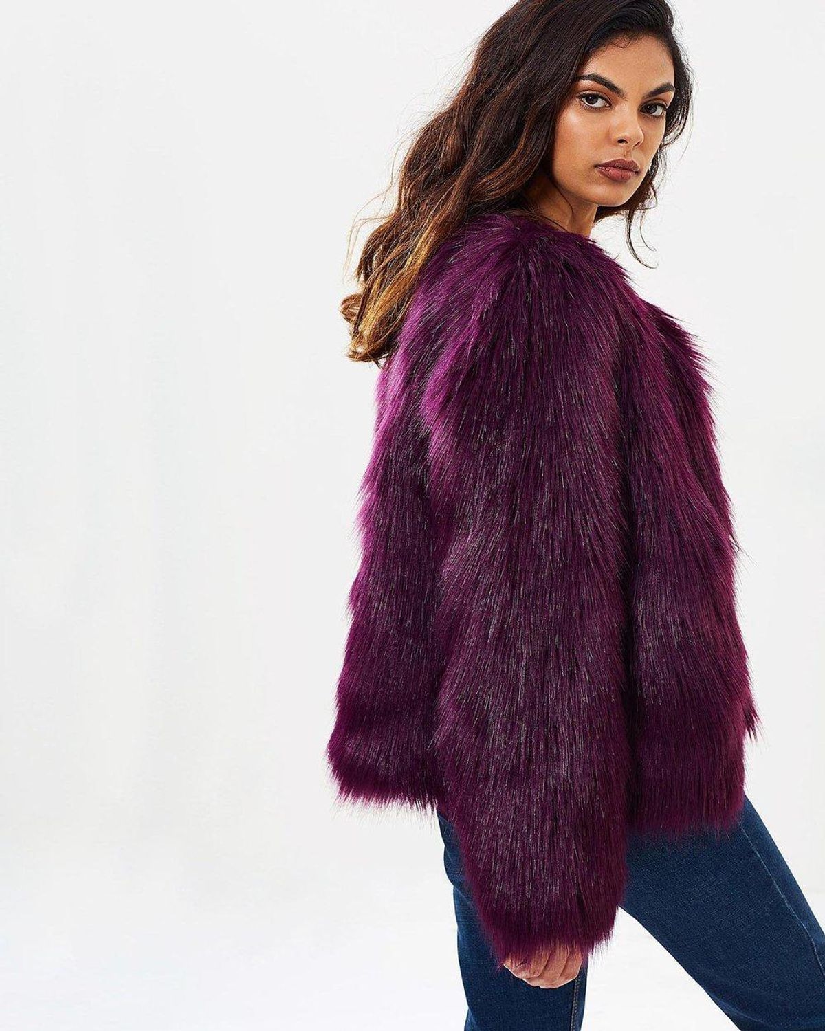 Unreal Fur Dream Jacket in Plum size 8 - Image 5