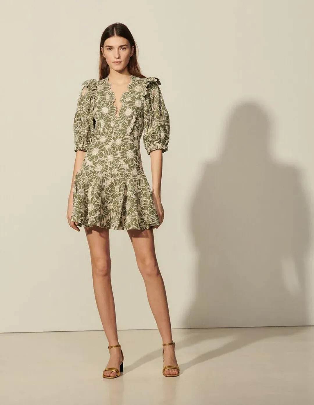 SANDRO embroidered floral green mini dress for rent on The Volte - main image
