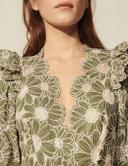 SANDRO embroidered floral green mini dress for rent on The Volte - image 6