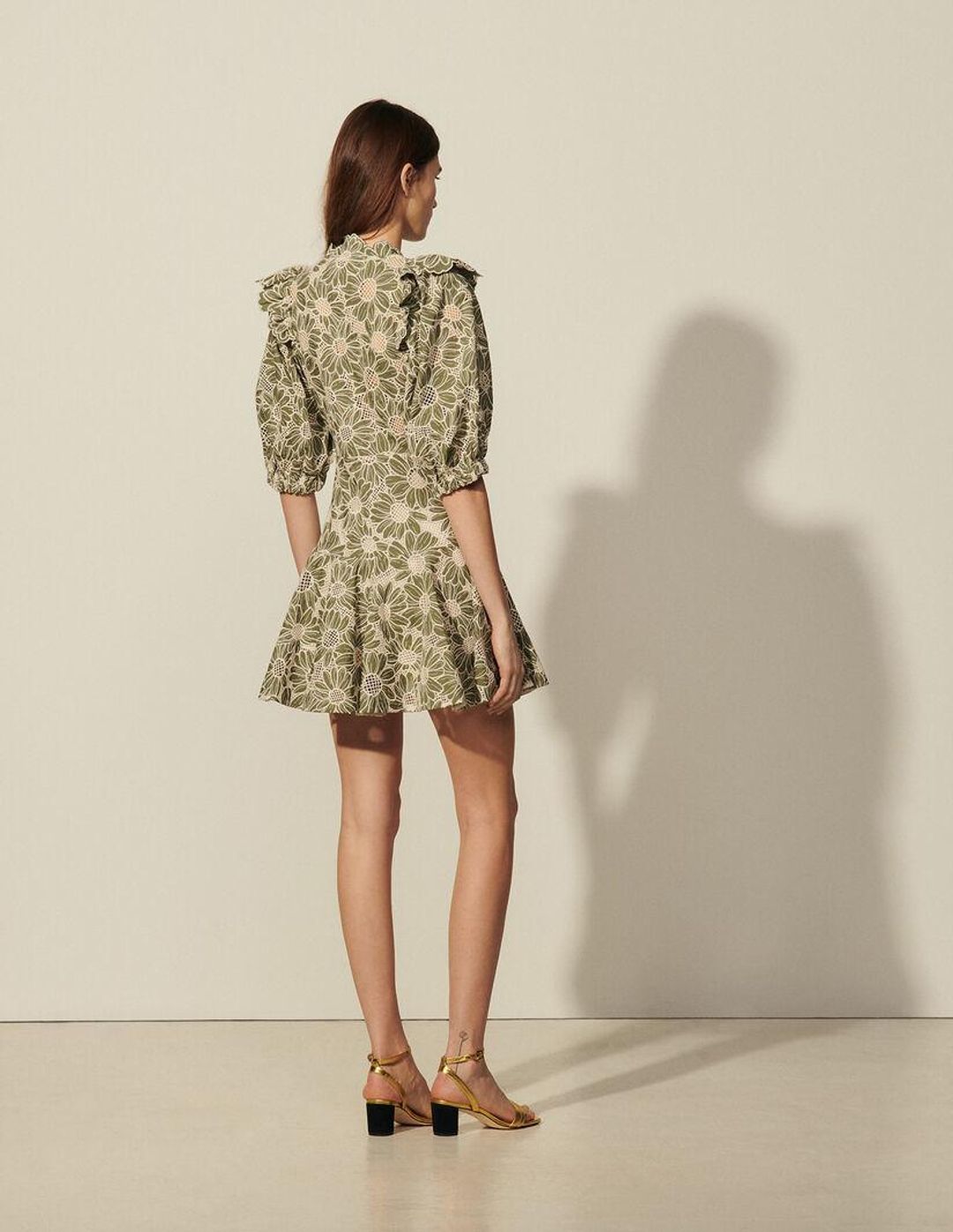 SANDRO embroidered floral green mini dress for rent on The Volte - main image