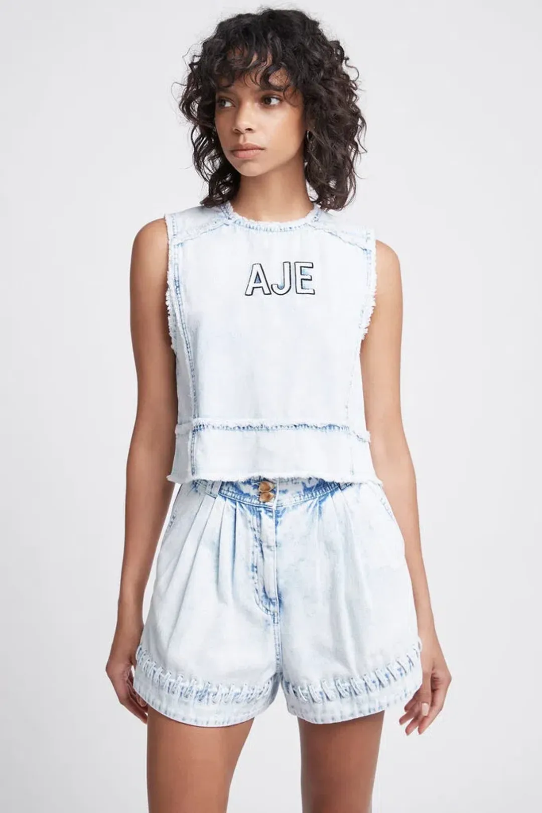 Aje Crafted Denim Top Size 8 and Short Size 6 Set Vintage Wash for rent on The Volte - main image
