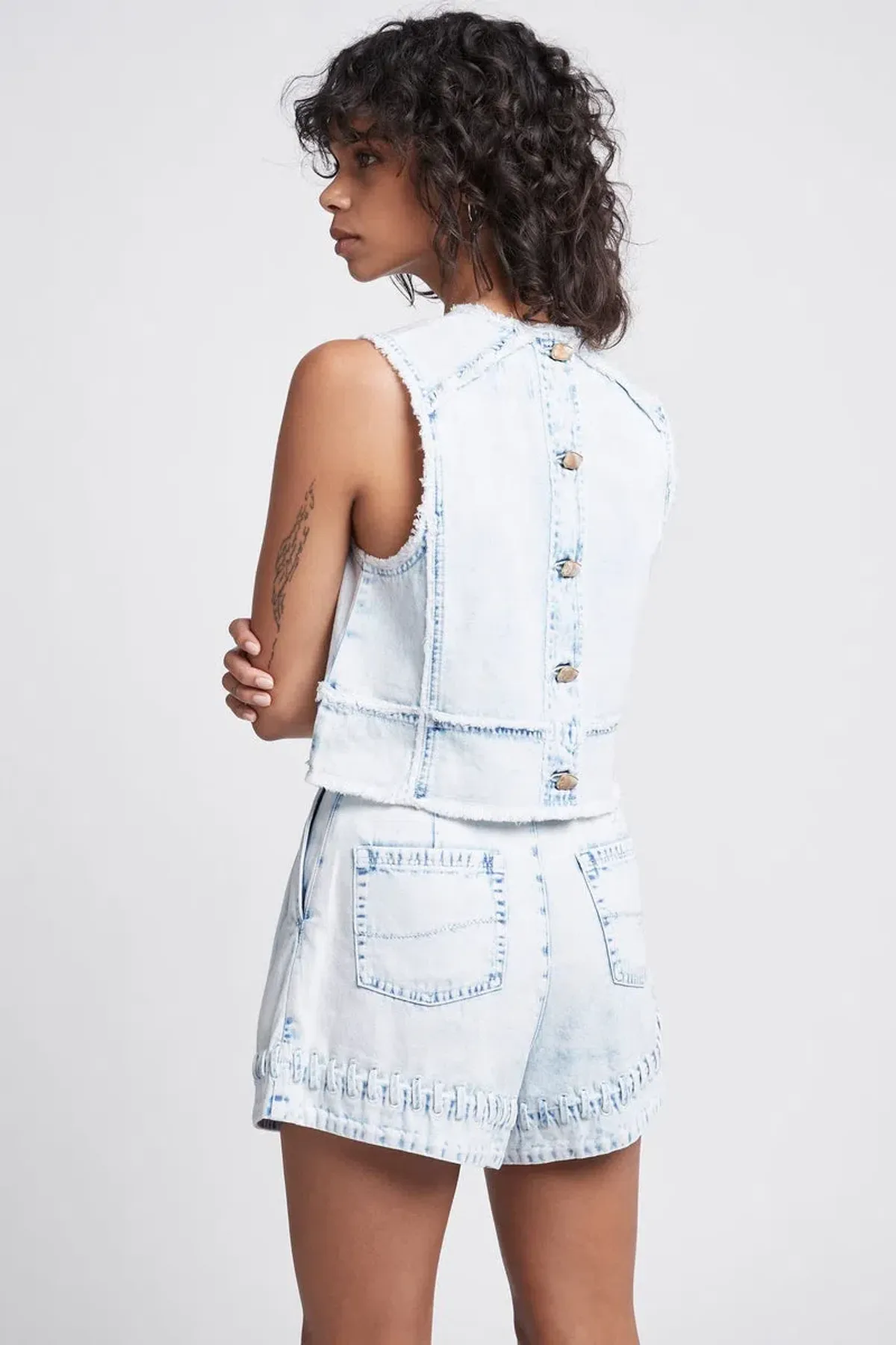 Aje Crafted Denim Top Size 8 and Short Size 6 Set Vintage Wash - Image 3