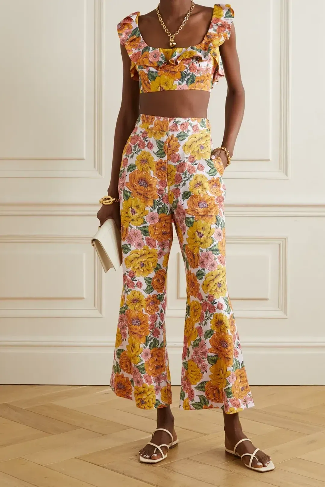 Zimmermann Poppy Frill Neck Crop Top Sunshine Floral Size 6 for rent on The Volte - main image