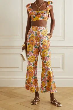 Zimmermann Poppy Frill Neck Crop Top Sunshine Floral Size 6 for rent on The Volte - image 1