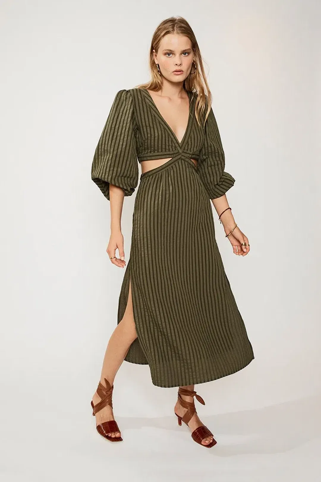 Suboo Queenie Cut Out Dress Olive Size 8 for rent on The Volte - main image