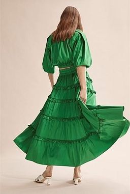 Country Road Green Silk Tiered Skirt Size 8 (Never worn) for rent on The Volte - image 2