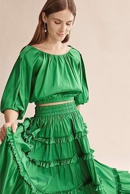 Country Road Green Silk Tiered Skirt Size 8 (Never worn) for rent on The Volte - image 5