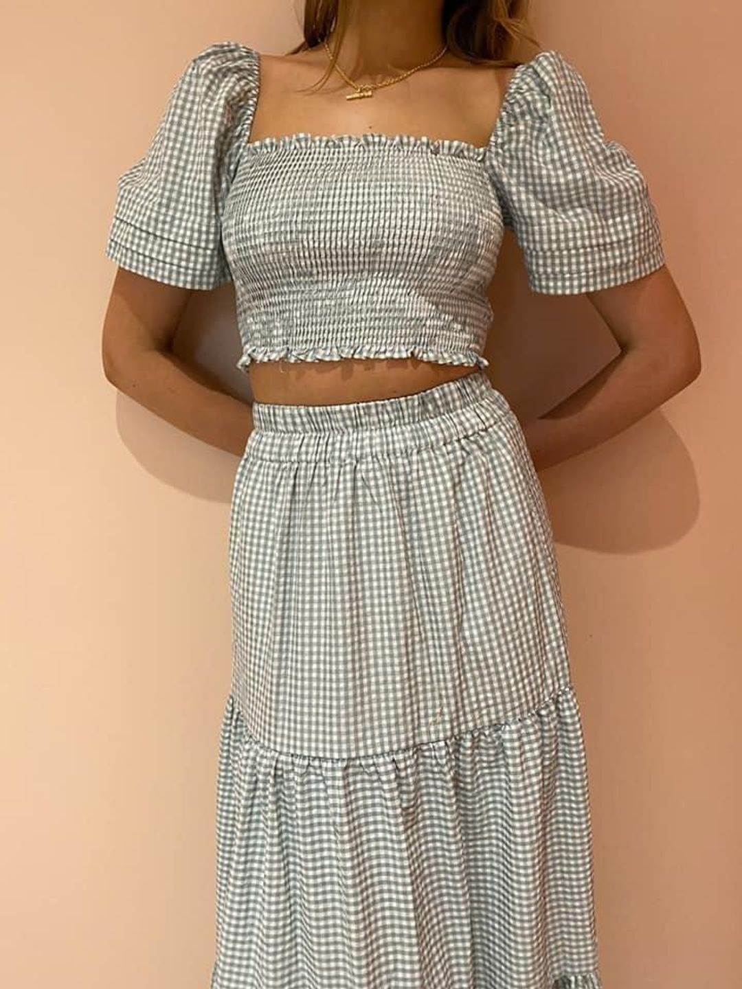 By Nicola Elderflower Top In Jade Check Size 6 for rent on The Volte - main image