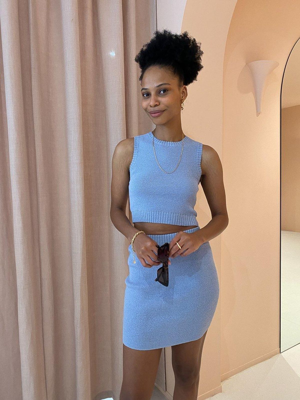 Bec & Bridge Mimi Knit Top and Mini Skirt Set Blue Size 10 - Image 1