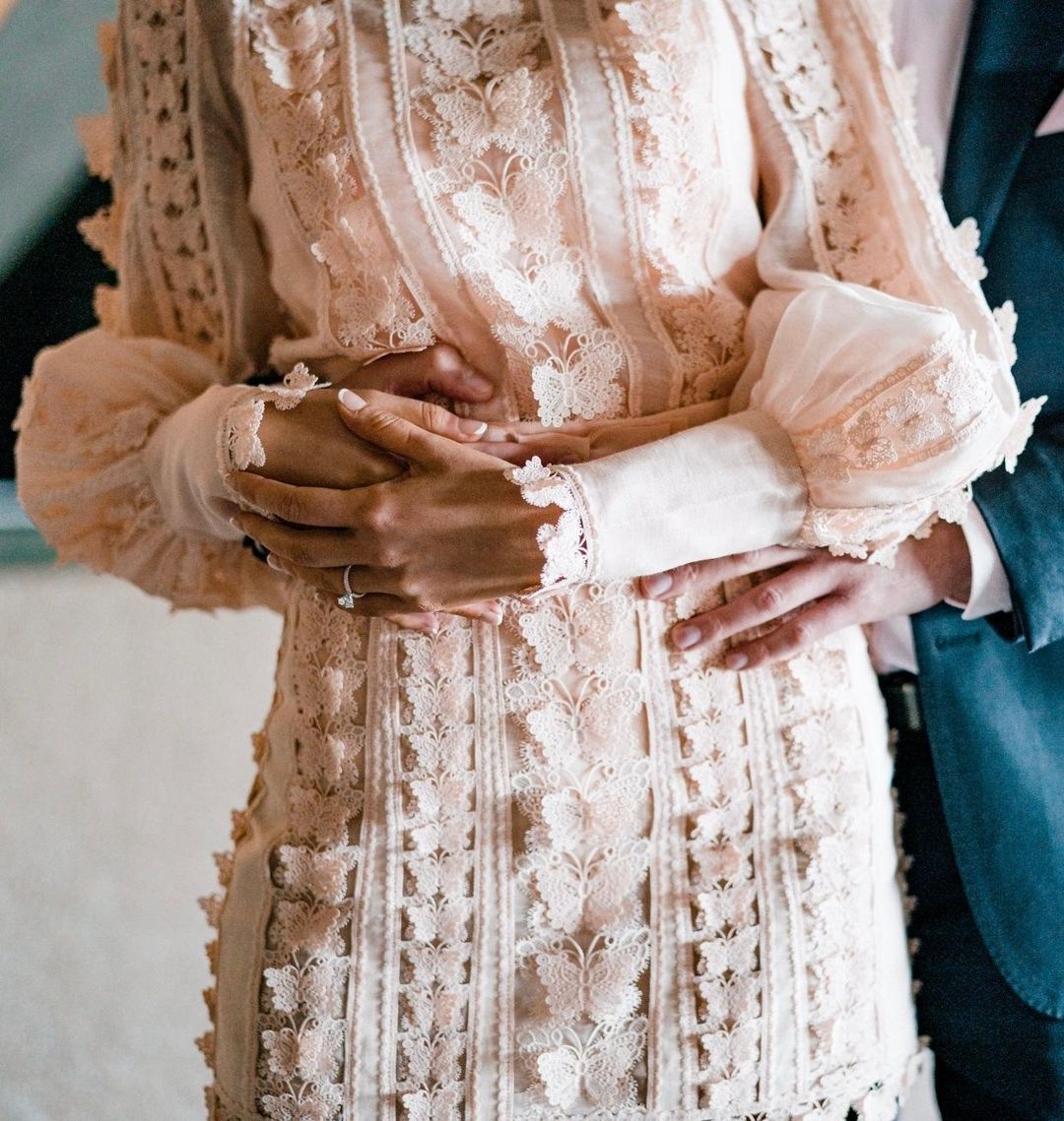 Zimmermann Super Eight Flutter Mini Skirt Size 0P & Shirt Size 0 Set Blush for rent on The Volte - main image