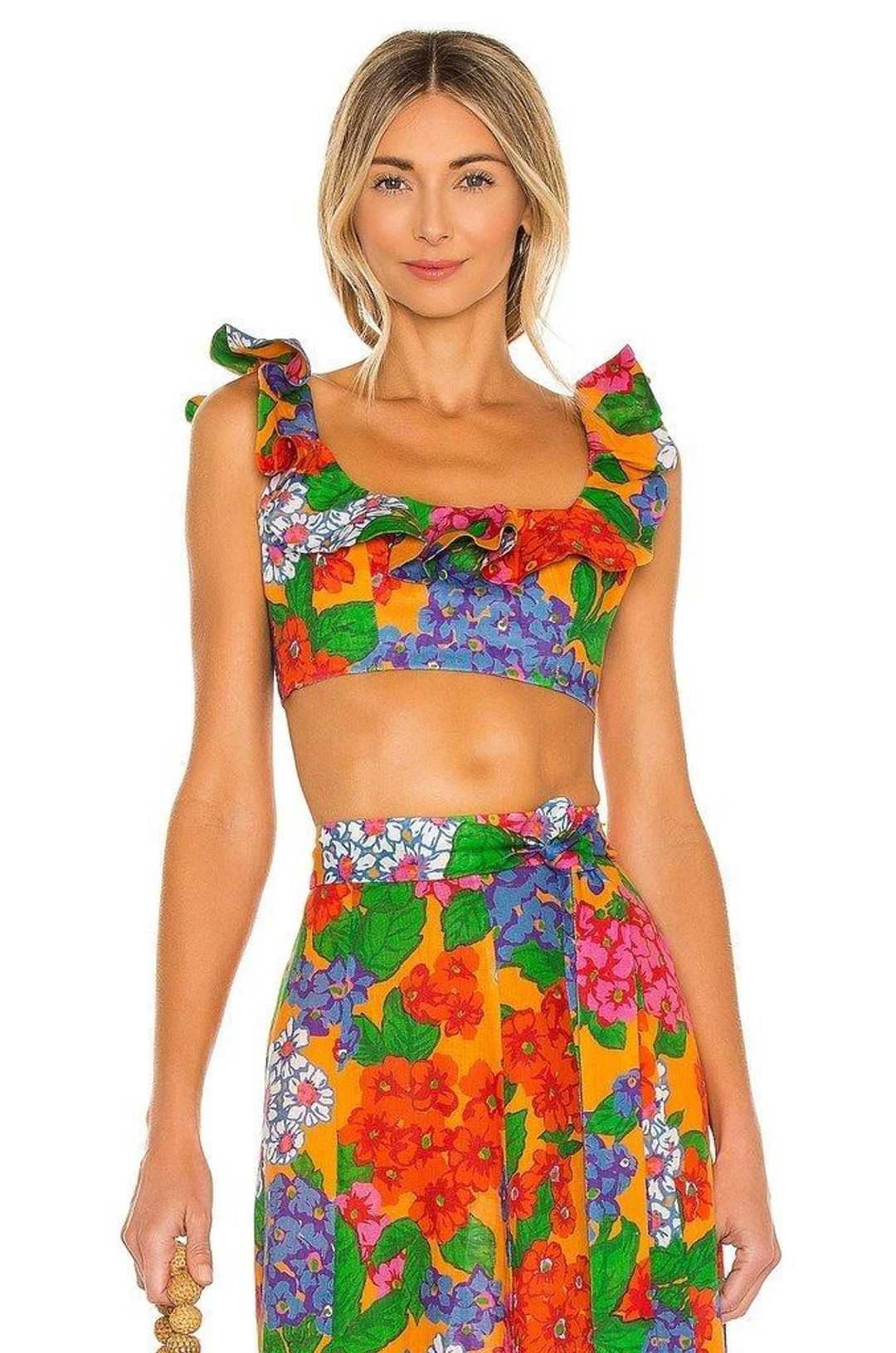 Zimmermann Riders Frill Neck Crop Top & Scallop Hem Skirt Set Print Size 0 for rent on The Volte - main image