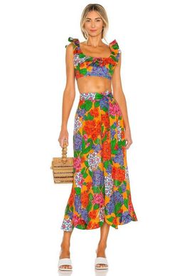 Zimmermann Riders Frill Neck Crop Top & Scallop Hem Skirt Set Print Size 0 for rent on The Volte - image 1