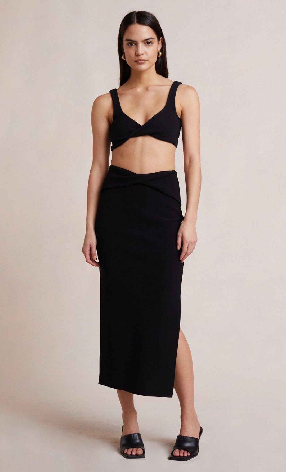 Bec & Bridge Clover Crop Top and Midi Skirt Set Black Size 12 for rent on The Volte - main image
