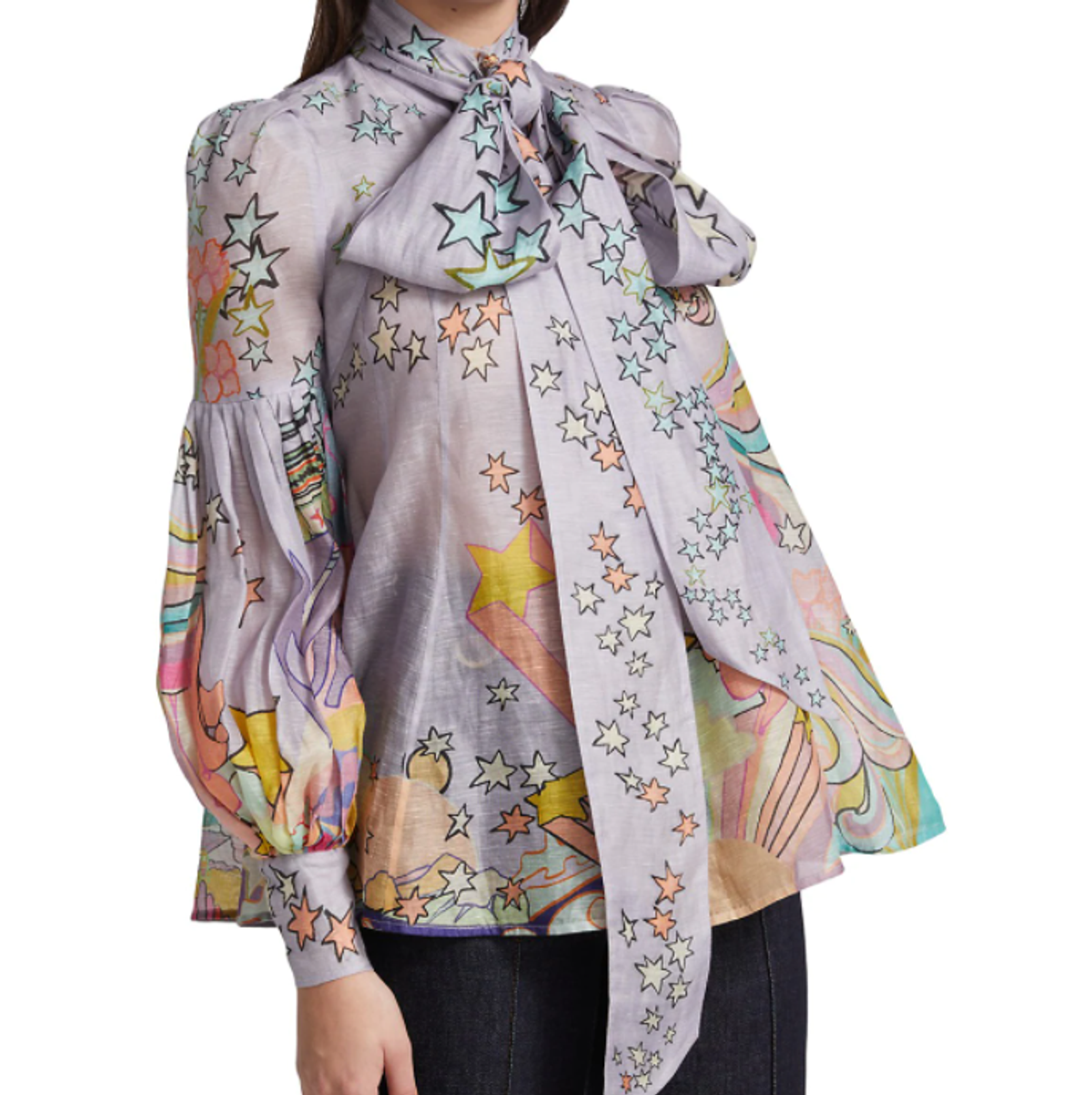 Zimmermann Concert Tie Neck Blouse Lilac Collage Size 1 / Au 10 - Image 2