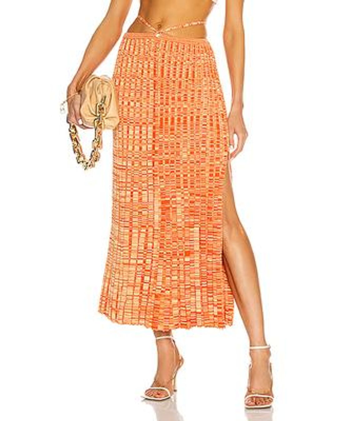 Christopher Esber Pleated Knit Tie Skirt Orange Size 8 for rent on The Volte - main image