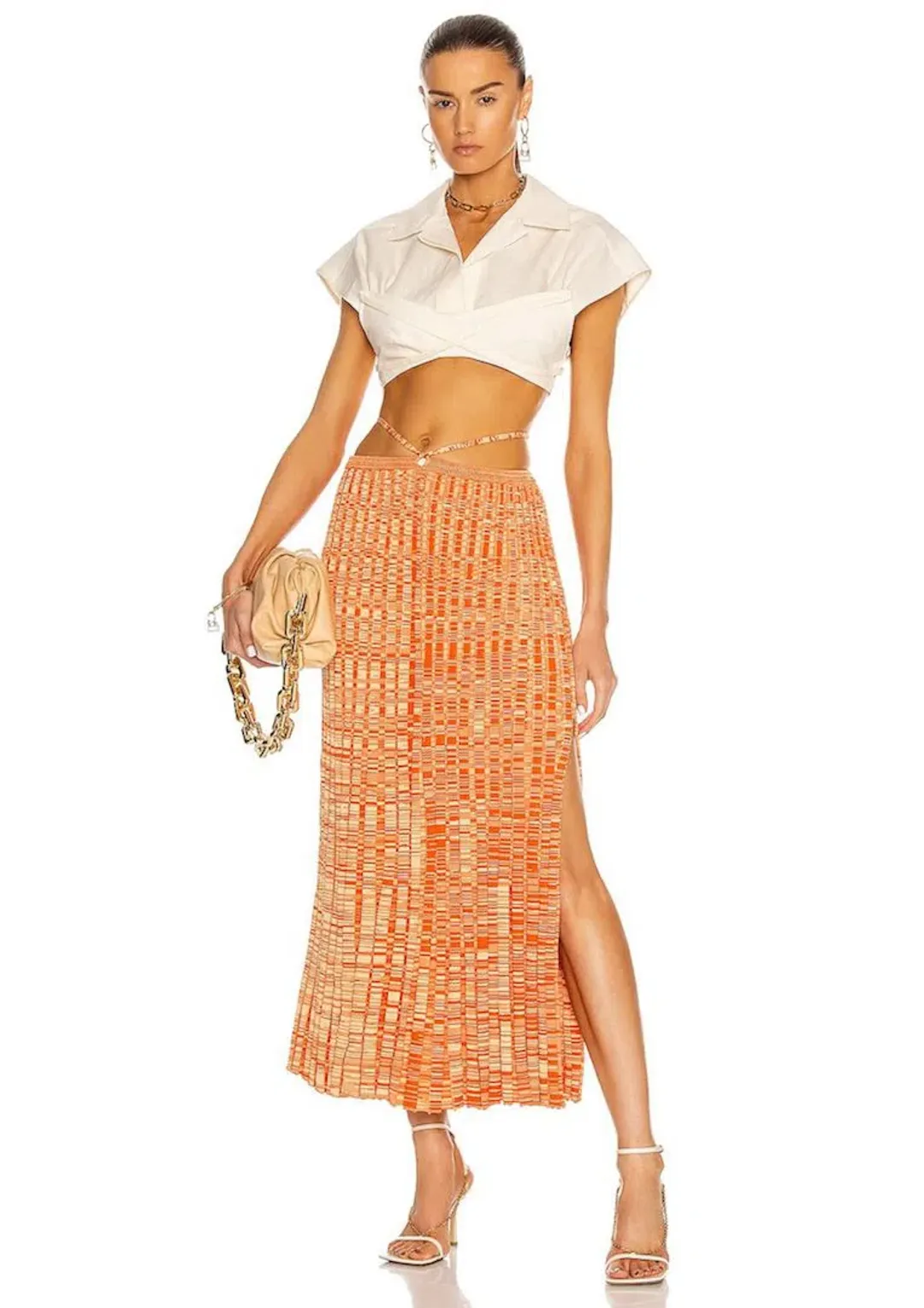 Christopher Esber Pleated Knit Tie Skirt Orange Size 8 for rent on The Volte - main image