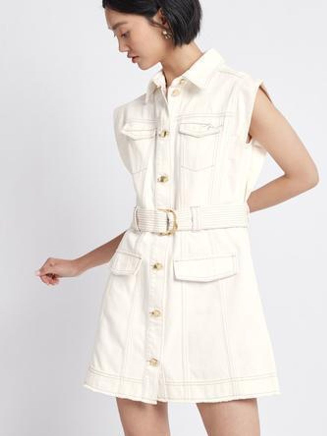 Aje Framework Denim Sleeveless Dress White Size 8 for rent on The Volte - main image