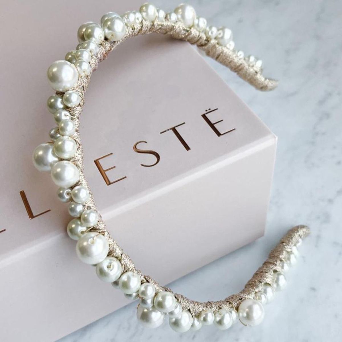 Ashlee Lauren Charlotte Pearl Headband Gold - Image 2