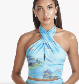 "Staud" Blue island pant/crop set, tropical print, size 10 for rent on The Volte - image 1