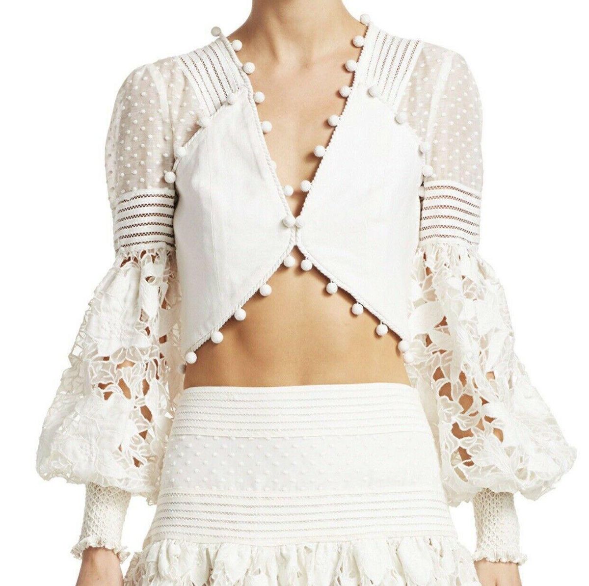 Zimmermann Corsage Embellished Bodice Cropped Top White Size 12 - Image 2