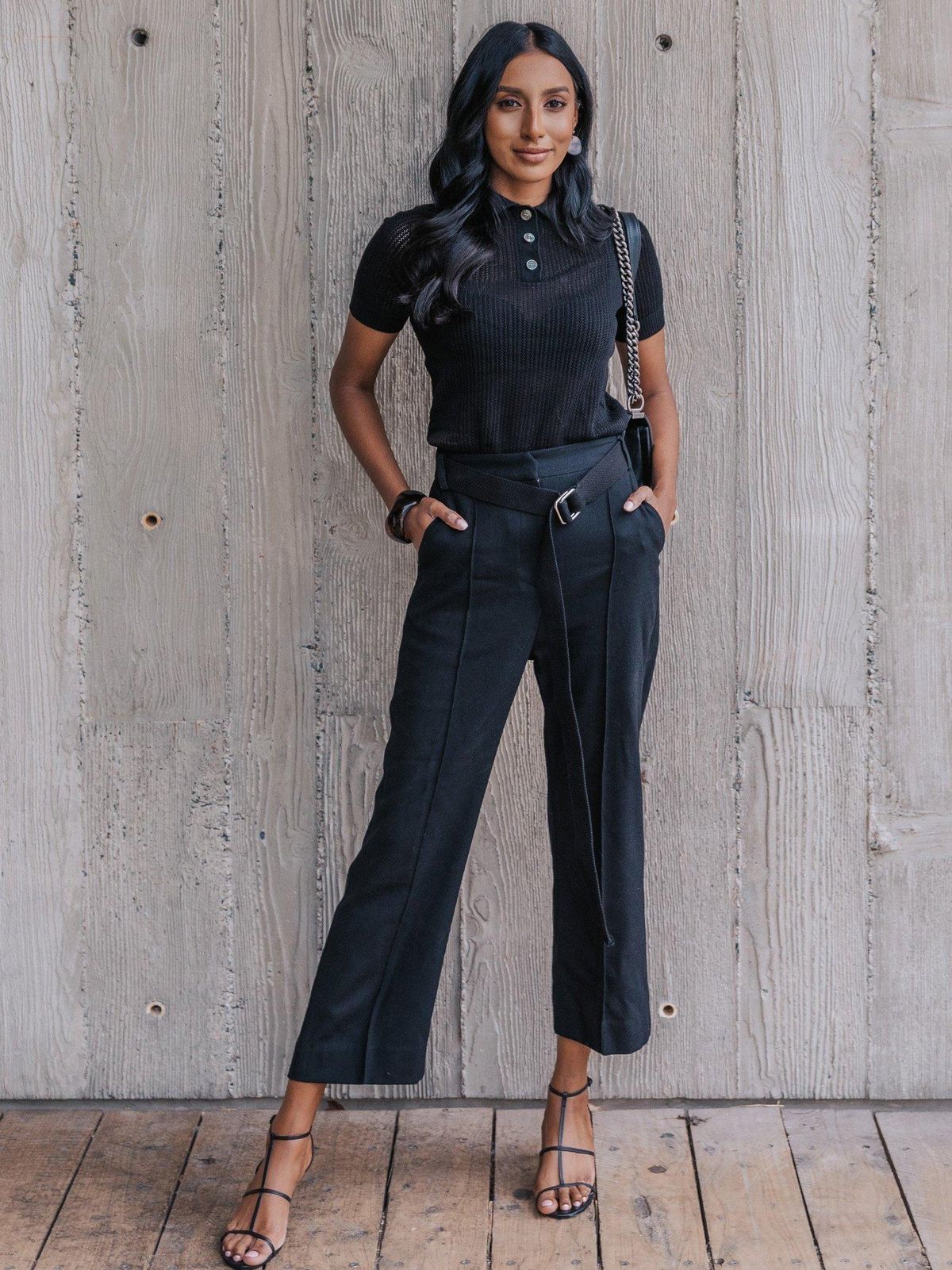 Viktoria and Woods Double Polo Knit Top Black Size 8 for rent on The Volte - main image