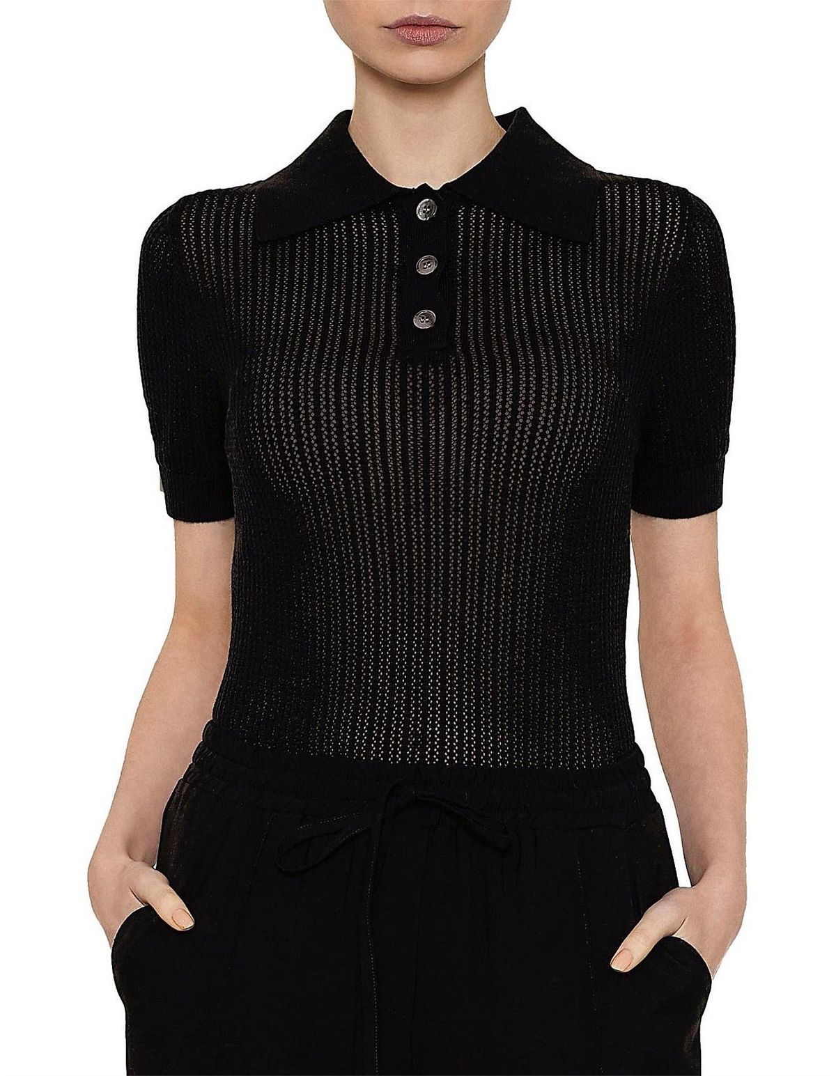 Viktoria and Woods Double Polo Knit Top Black Size 8 - Image 2