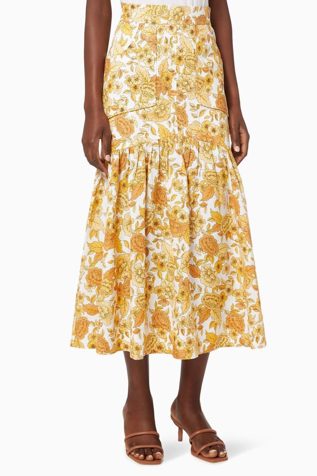 Shona Joy Margarita Linen Fitted Crop Top and Midi Skirt Set Print Size 10 for rent on The Volte - main image
