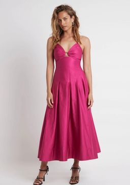 Aje Solstice Strappy Ring Midi Dress Fuchsia Size 8 for rent on The Volte - image 1