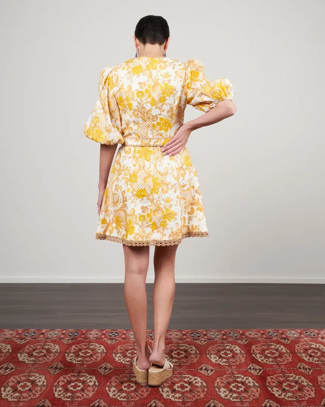 Zimmermann Postcard Mini Dress Swirl Floral Yellow Size 12 for rent on The Volte - main image
