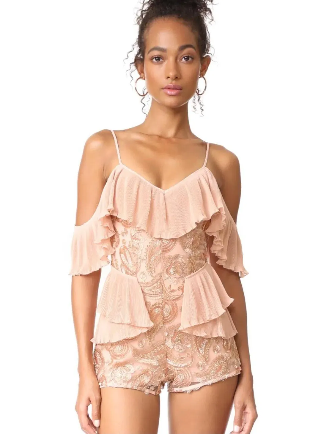 Alice McCall Synthetic Let’s Get Loud Romper Rose Gold Size 4 for rent on The Volte - main image