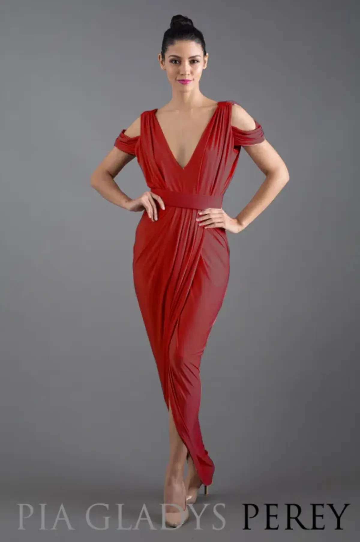 Pia Gladys Perey ' Darla' dress in red wine colour sz 14 (1 of 2) - Image 1