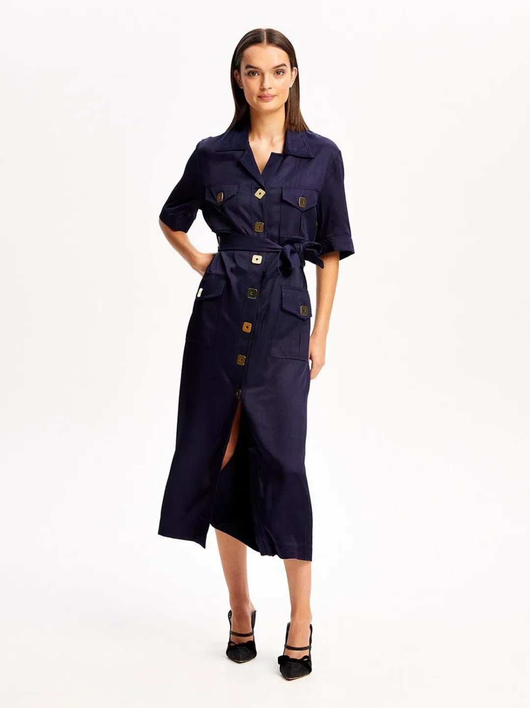 ALICE MCCALL NAVY PALOMA MIDI DRESS - SIZE 6 AU/2 US (RRP $425) for rent on The Volte - main image