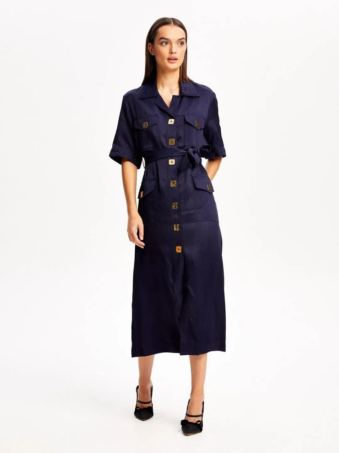 ALICE MCCALL NAVY PALOMA MIDI DRESS - SIZE 6 AU/2 US (RRP $425) for rent on The Volte - main image