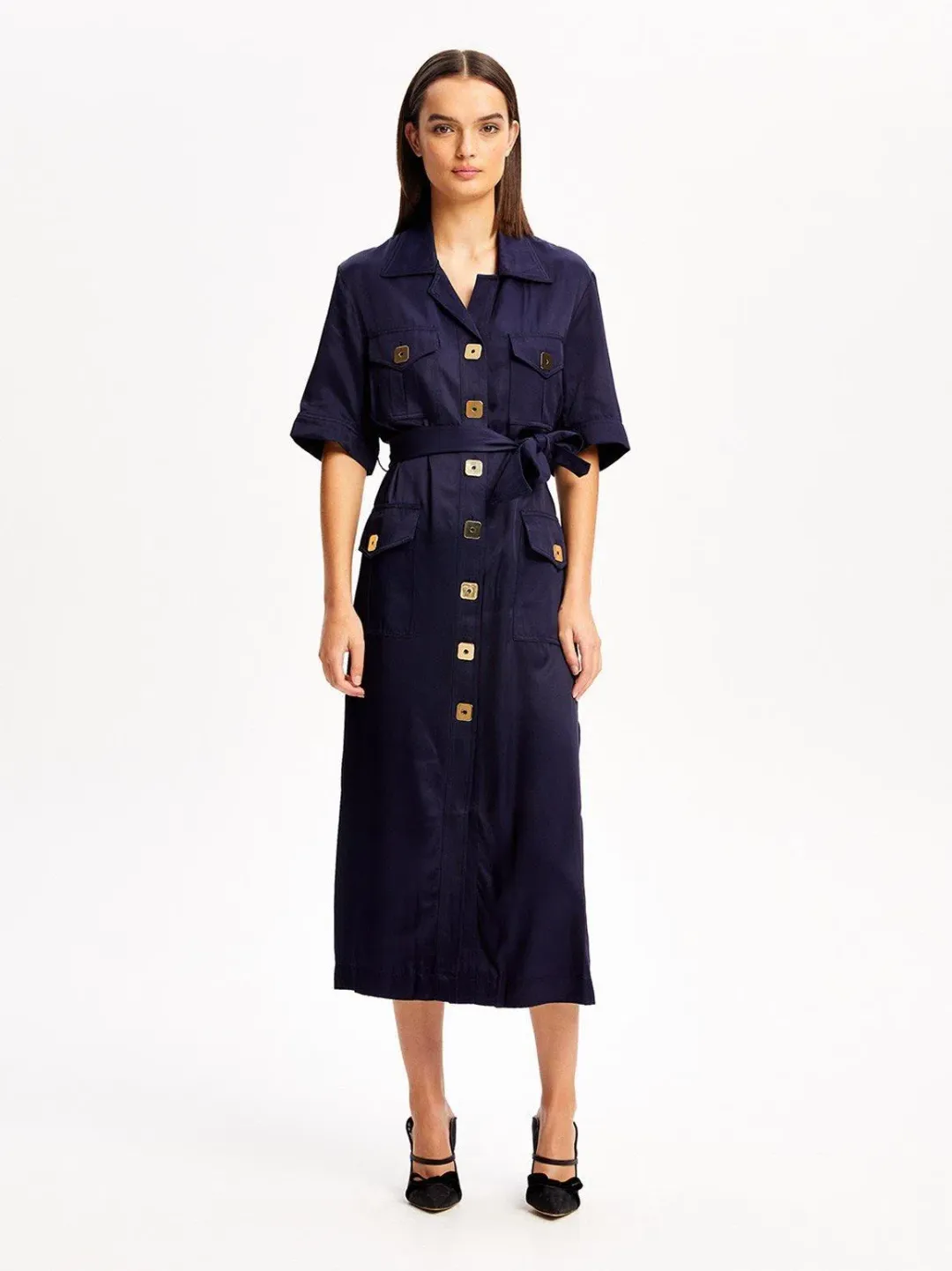 ALICE MCCALL NAVY PALOMA MIDI DRESS - SIZE 6 AU/2 US (RRP $425) for rent on The Volte - main image