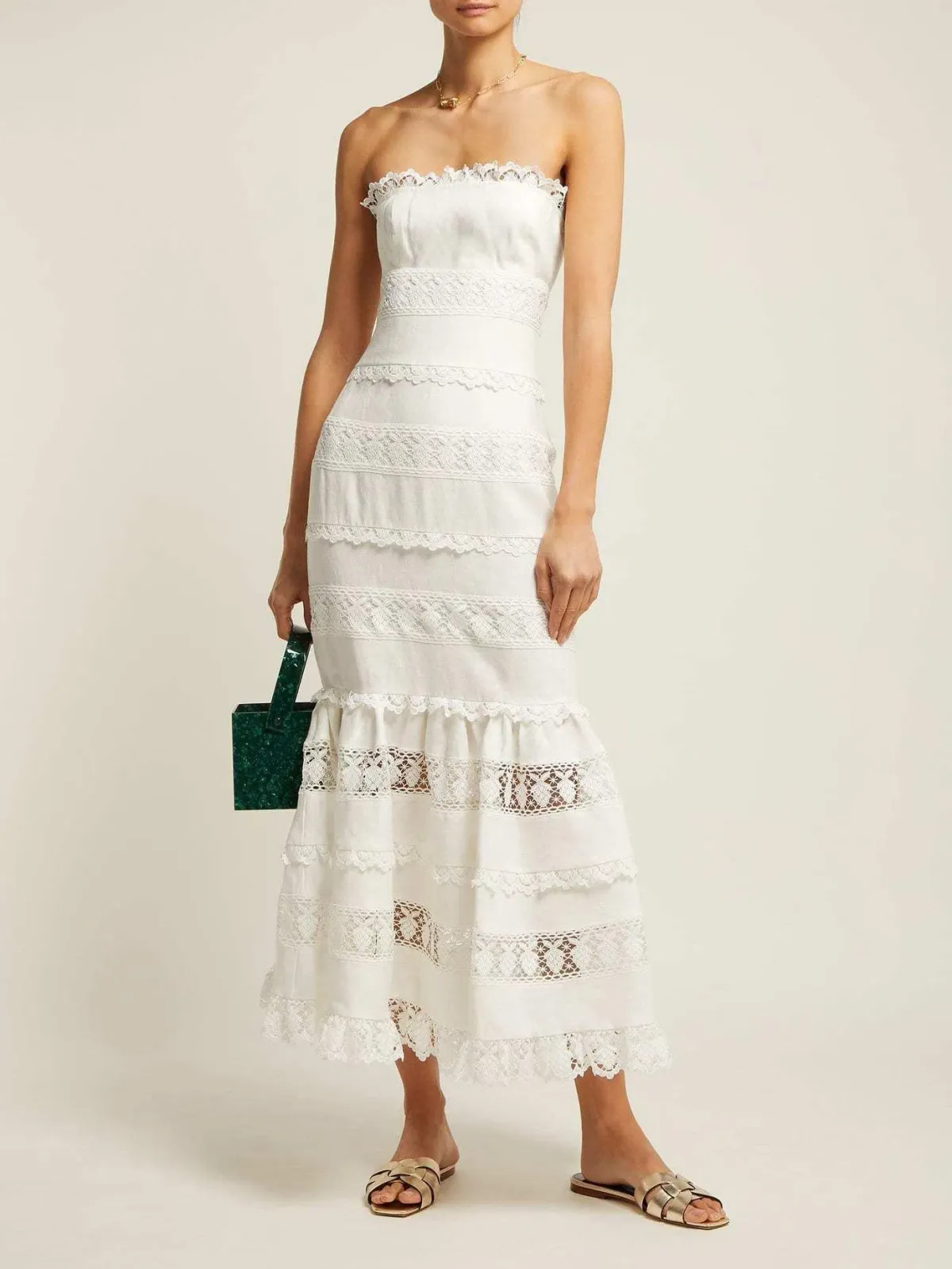 Zimmermann Wayfarer Strapless Midi Dress Ivory Size 0 / AU 8 for rent on The Volte - main image