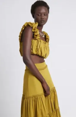 Aje Medina Cropped Top and Casabianca Tiered Skirt Set Yellow Size 8 for rent on The Volte - image 4
