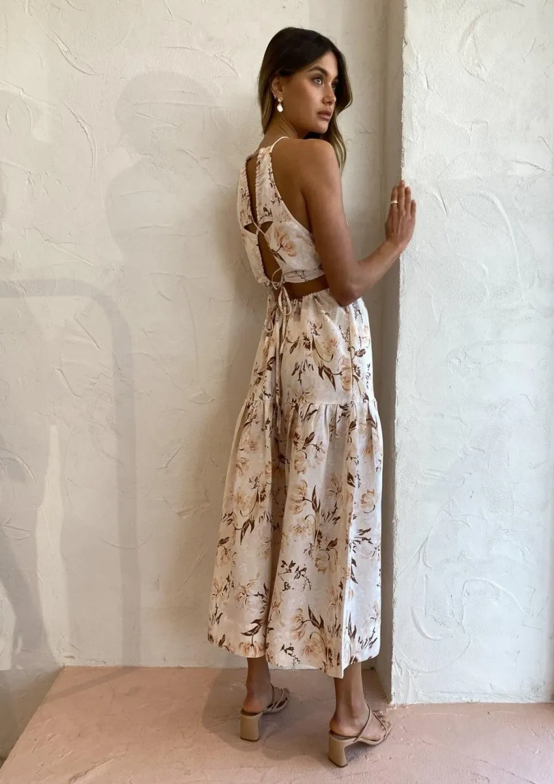 Shona Joy Roxane Open Back Tiered Midi Dress Print Size 14 for rent on The Volte - main image