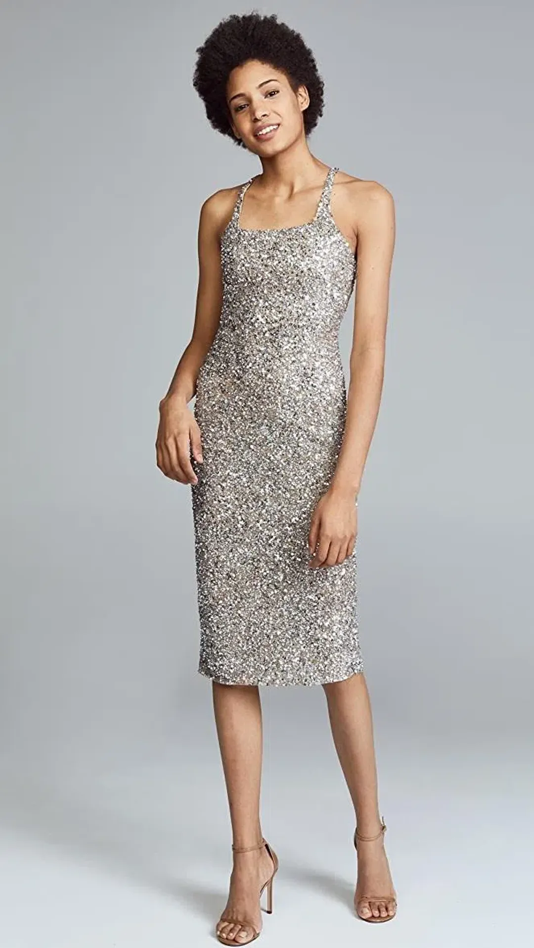 Sage Sleevless Dress in Silver for rent on The Volte - main image
