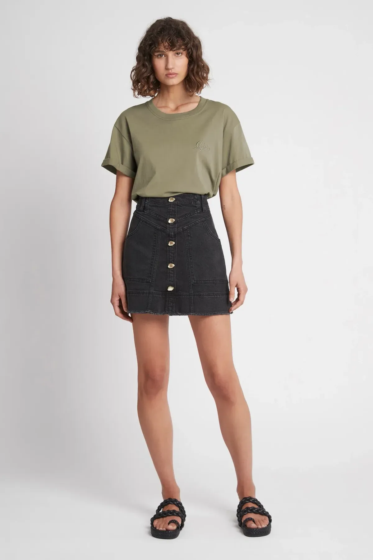 Aje Cole Denim Mini Skirt Black Size 12 - Image 1