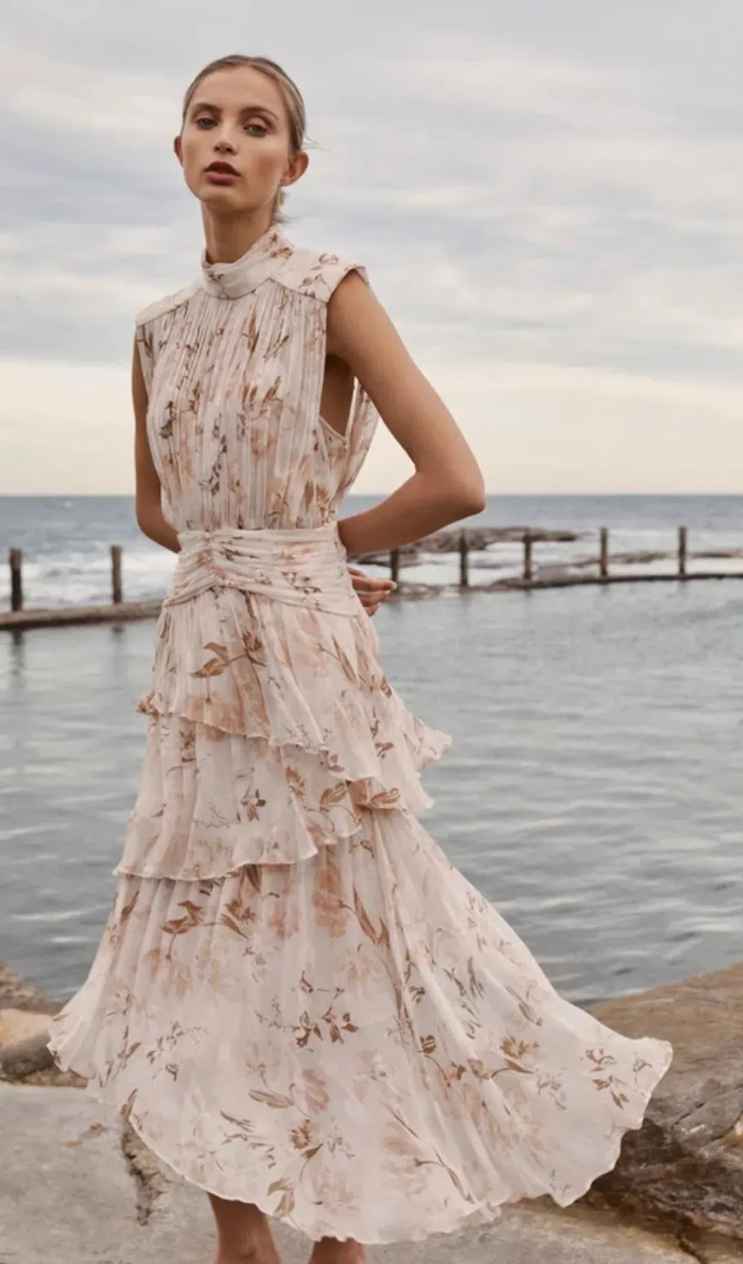 Shona Joy NINA SLEEVELESS RUCHED MIDI DRESS for rent on The Volte - main image