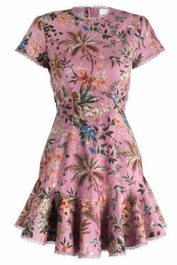 Zimmermann Tropicale Lattice Mini Dress in Pink Floral Size 0 / AU 8 for rent on The Volte - image 3