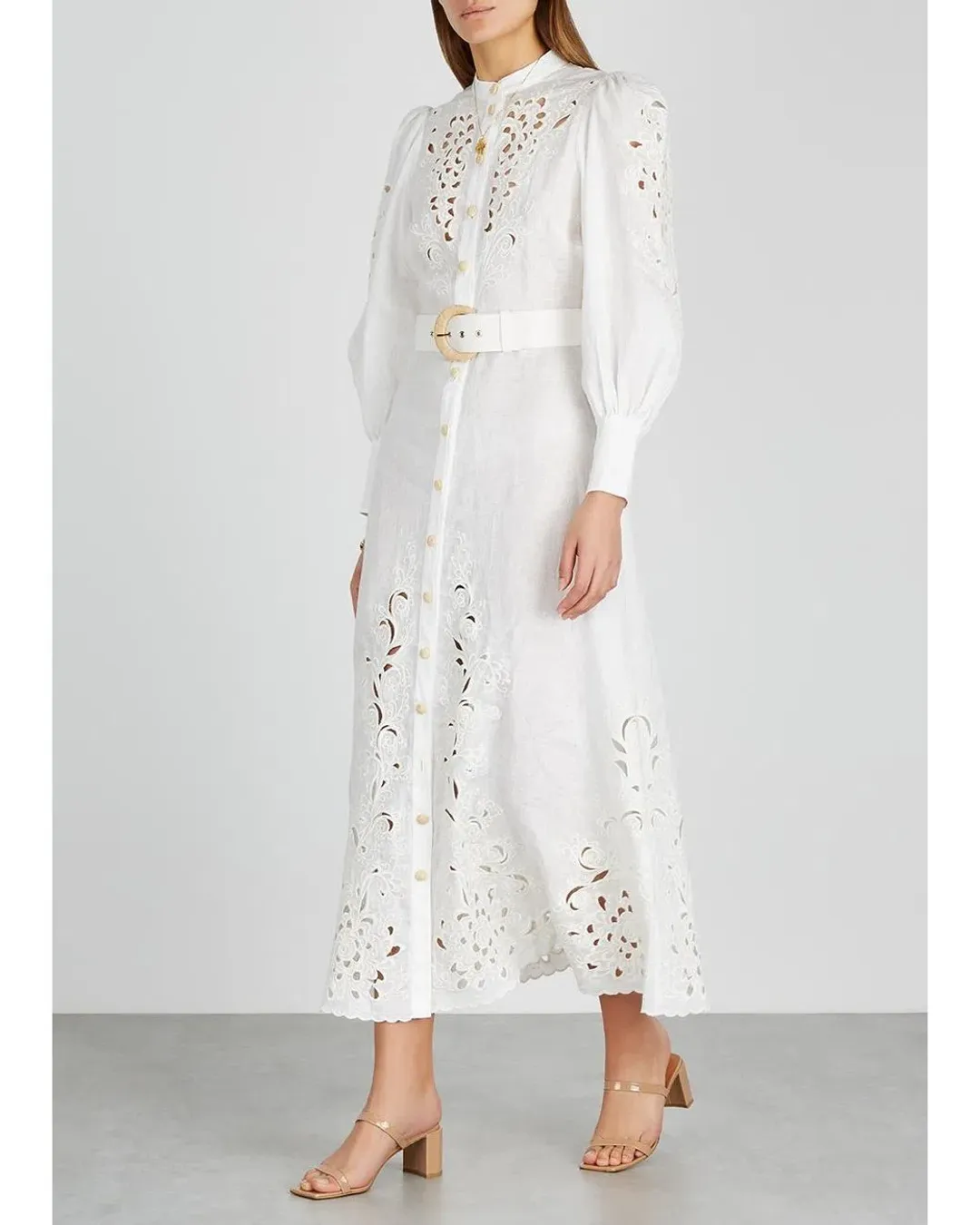 Zimmermann Peggy Embroidered Linen Midi Dress Ivory Size 6 for rent on The Volte - main image