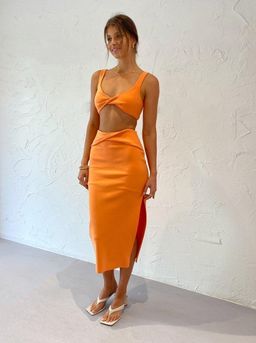 Bec & Bridge Clover Top & Midi Skirt Set Nectarine Orange Size 12 for rent on The Volte - image 4