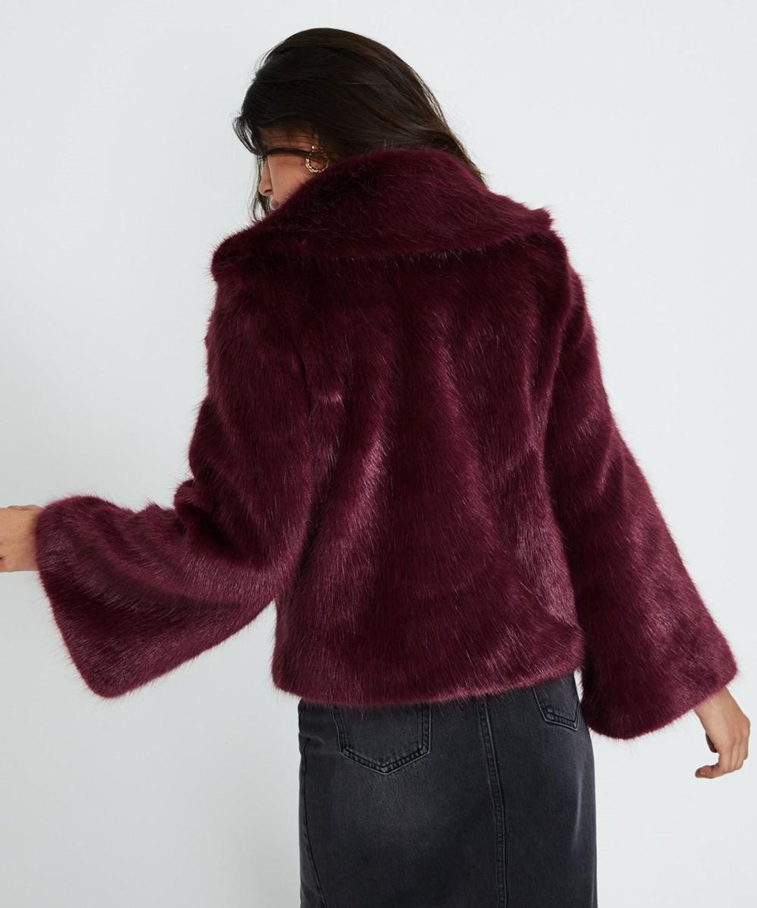 Unreal Fur Madame Butterfly Faux Fur Jacket Wine Size M for rent on The Volte - main image