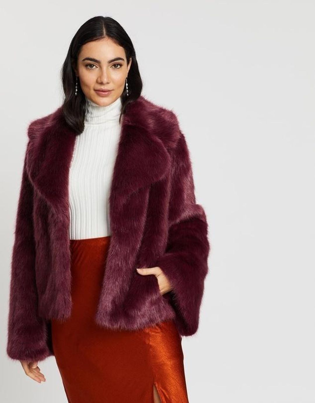 Unreal Fur Madame Butterfly Faux Fur Jacket Wine Size M for rent on The Volte - main image