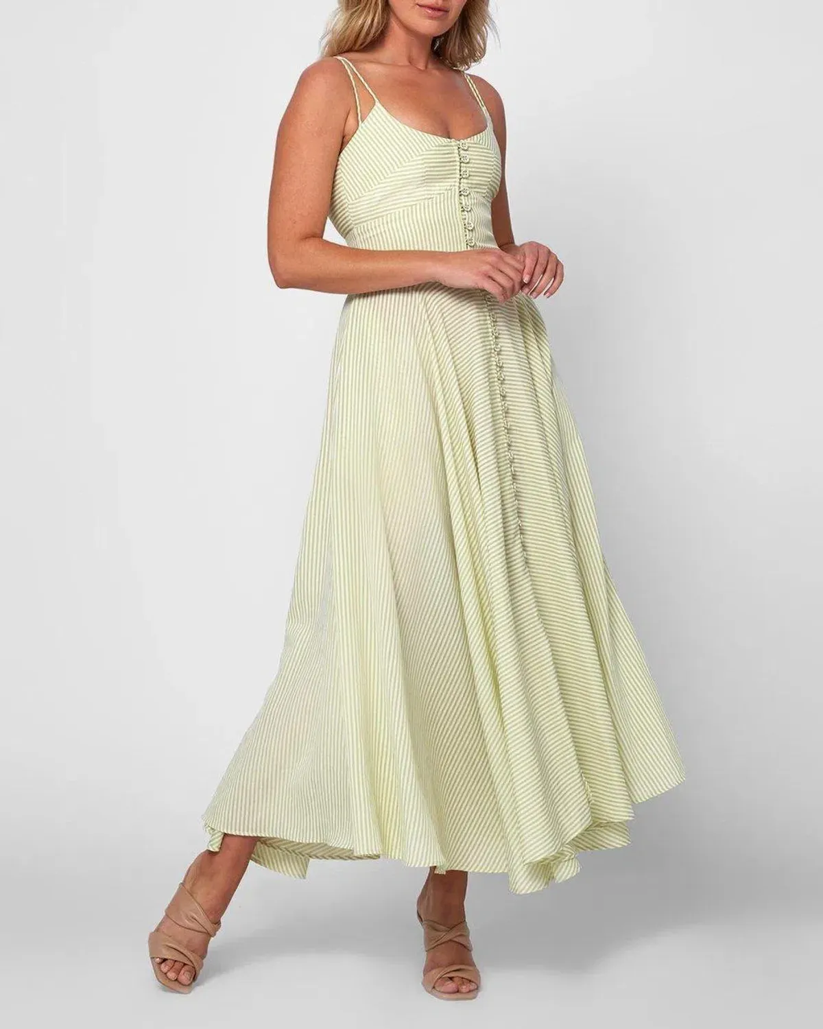 BY JOHNNY Pistachio Stripe Sun Dress Size 12 - Image 4