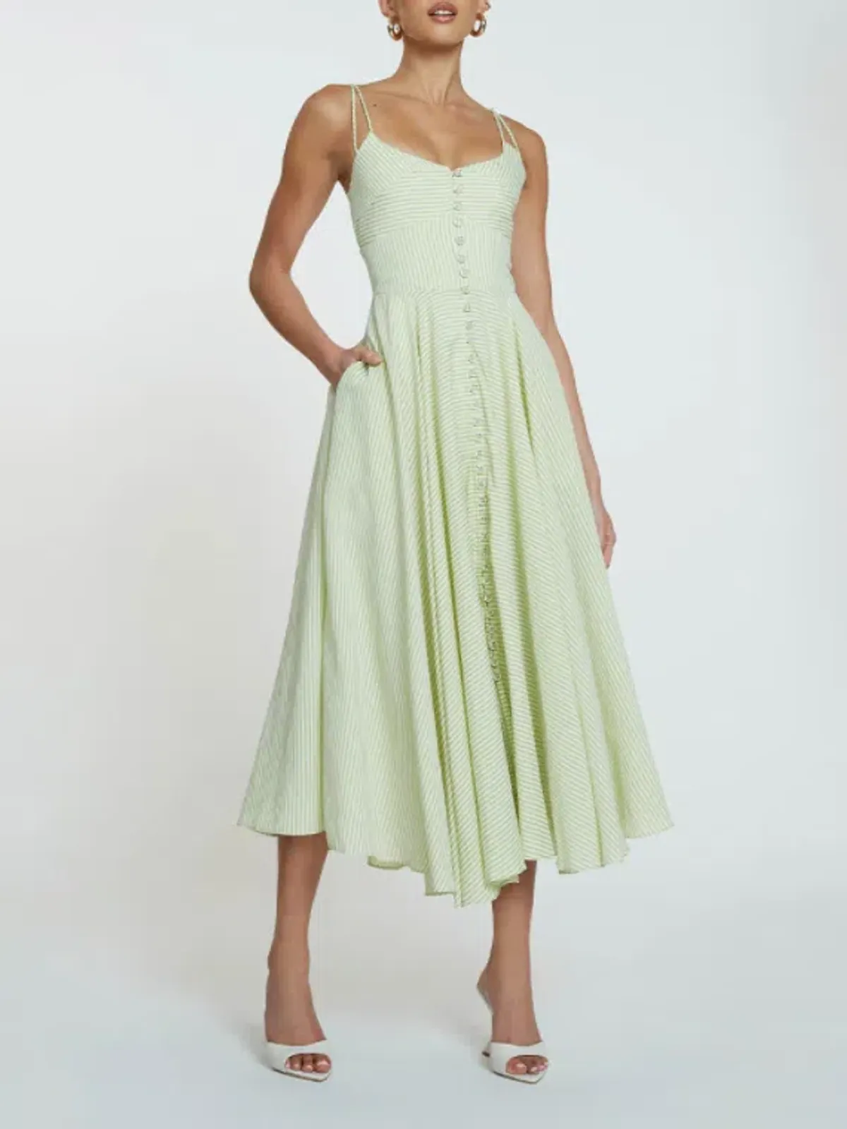 BY JOHNNY Pistachio Stripe Sun Dress Size 12 - Image 1