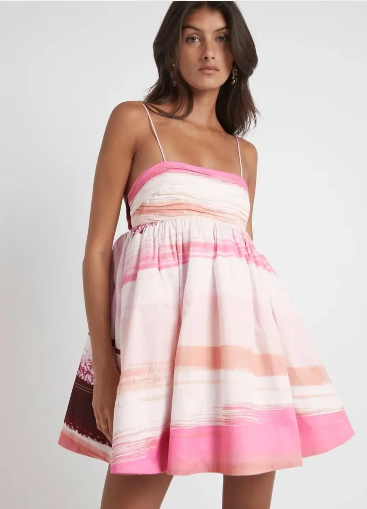 Aje Kasbah Sunset Stripe Ruched Bow Back Mini Dress Print Size 6 - Image 4